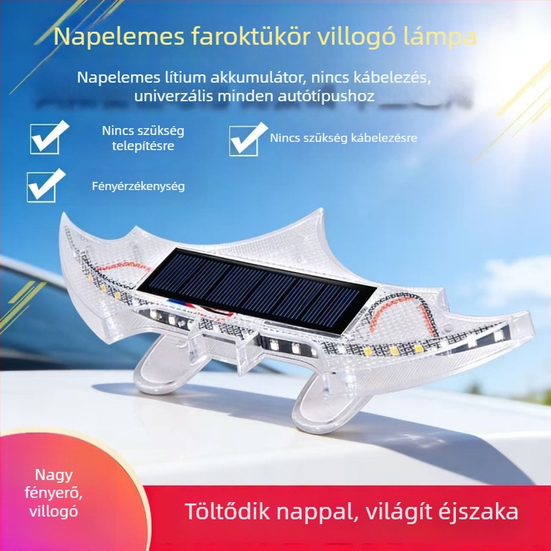 Napelemes hátsó figyelmeztető LED fény, vezetékek nélküli, többszínű strob, univerzális típus