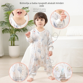 Gyerekeknek széttett lábú alvózsák – pamut-bambusz anyag, bambusz pamut bélés, töltet nélkül, nylonos cipzár, mintás rajzfilm