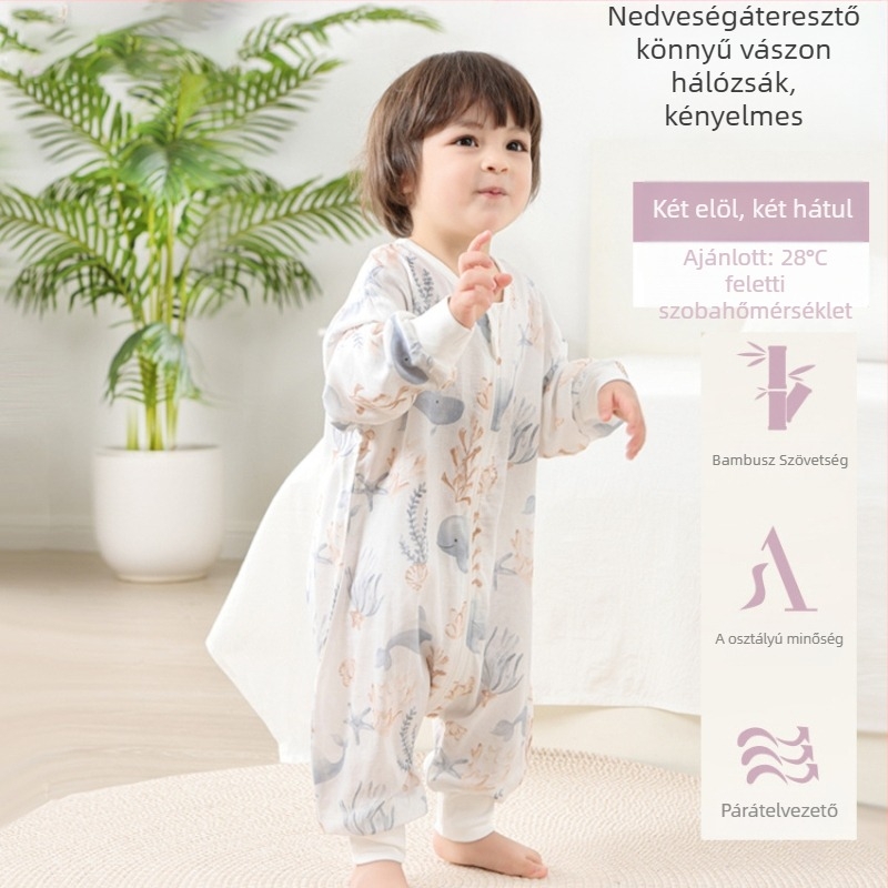 Gyerekeknek széttett lábú alvózsák – pamut-bambusz anyag, bambusz pamut bélés, töltet nélkül, nylonos cipzár, mintás rajzfilm