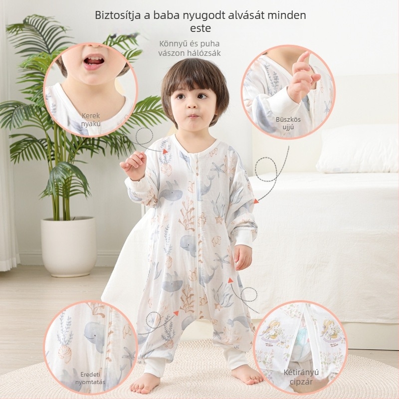 Gyerekeknek széttett lábú alvózsák – pamut-bambusz anyag, bambusz pamut bélés, töltet nélkül, nylonos cipzár, mintás rajzfilm
