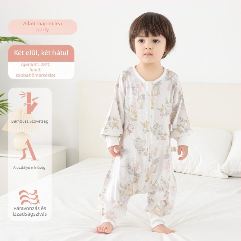 Gyerekeknek széttett lábú alvózsák – pamut-bambusz anyag, bambusz pamut bélés, töltet nélkül, nylonos cipzár, mintás rajzfilm