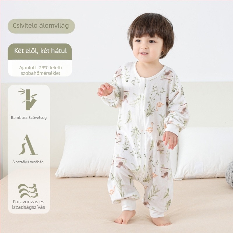 Gyerekeknek széttett lábú alvózsák – pamut-bambusz anyag, bambusz pamut bélés, töltet nélkül, nylonos cipzár, mintás rajzfilm
