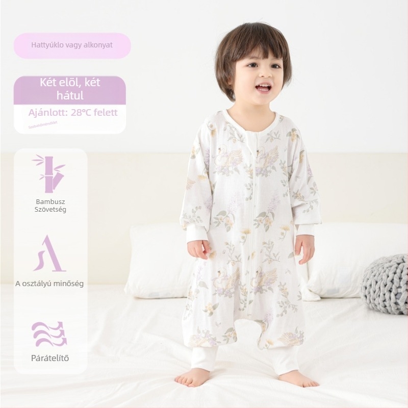 Gyerekeknek széttett lábú alvózsák – pamut-bambusz anyag, bambusz pamut bélés, töltet nélkül, nylonos cipzár, mintás rajzfilm