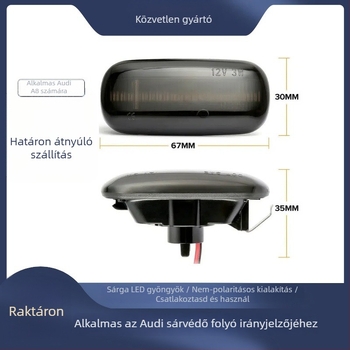 Audi sárvédő oldalirányjelző fény, kompatibilis A3/S3/A4/S4/A6/S6/RS6/B6/B7/B8/C7 modellekhez; LED 2835, 5W, 12V, 3000K, élettartam 50 000 óra