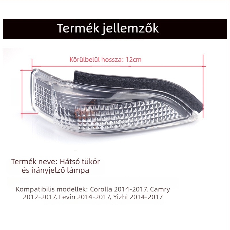 Visszapillantó tükör jelzőfény ház Corolla/Camry/Yizhi modellhez (5W, 12V, halogén lámpa, élettartam 10000h, Model 02)
