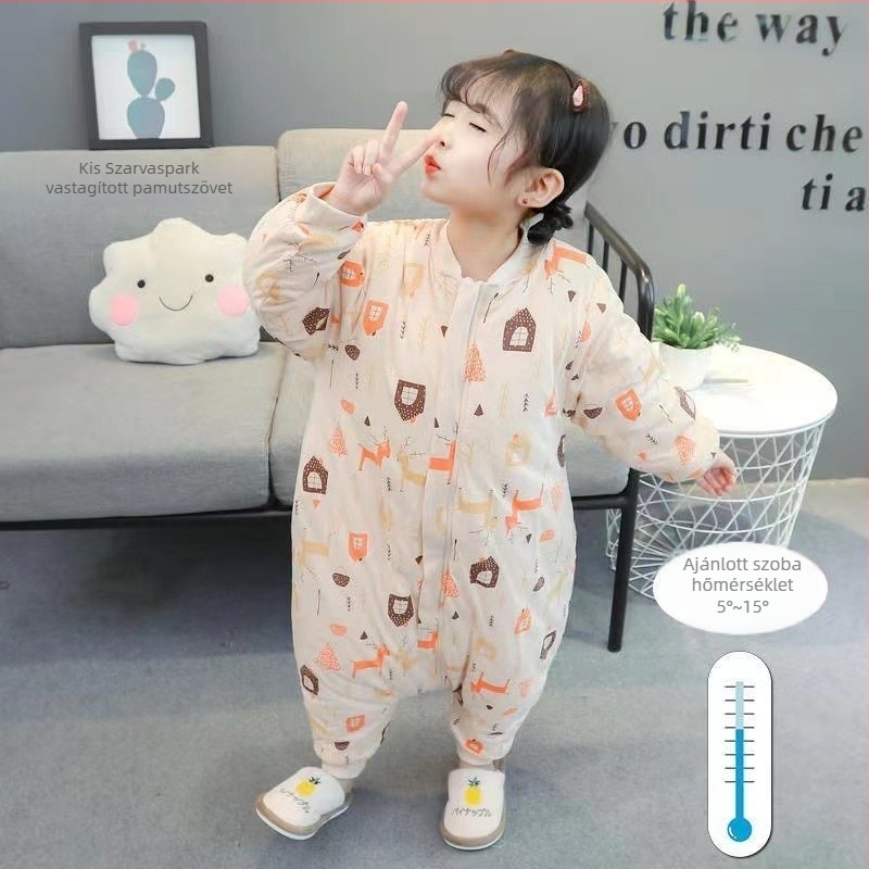 Vastag pamut alvózsák babáknak és kicsiknek, szétválasztható lábakkal a rúgások megelőzésére, állatmintás, belső bélés 100% pamut, töltet tiszta pamut