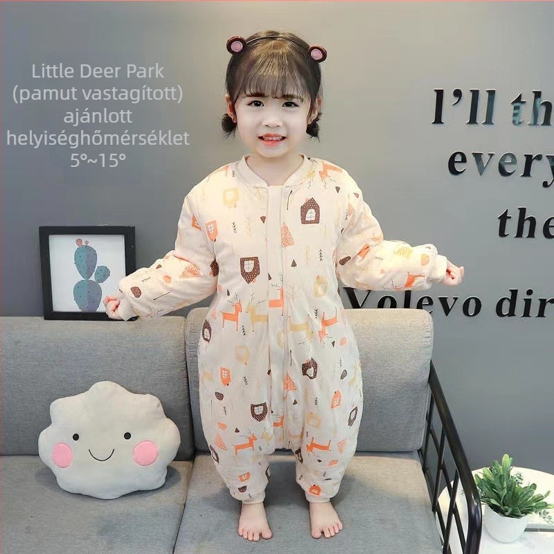 Vastag pamut alvózsák babáknak és kicsiknek, szétválasztható lábakkal a rúgások megelőzésére, állatmintás, belső bélés 100% pamut, töltet tiszta pamut