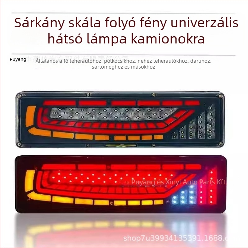 LED hátsó lámpa teherautóhoz, PS ház, 12–24V, kompatibilis traktorkamionhoz