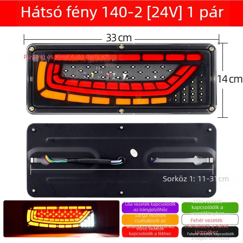 LED hátsó lámpa teherautóhoz, PS ház, 12–24V, kompatibilis traktorkamionhoz
