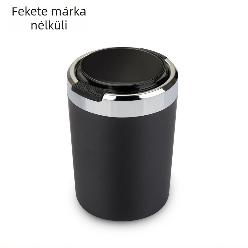 Autóba szerelhető hamutál fedéllel és fém belsővel, egygombos nyitás, lágy világítás, modell 00022, autóhoz és otthoni használatra