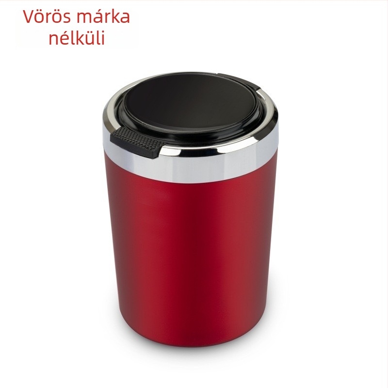 Autóba szerelhető hamutál fedéllel és fém belsővel, egygombos nyitás, lágy világítás, modell 00022, autóhoz és otthoni használatra