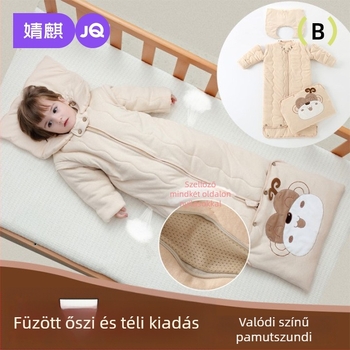 Gyerekeknek készült alvózsák ujj-stílusú takaróval, vastag külső és bélés 95% feletti pamutból, töltet poliészter-pamut, csíkos mintázat, téli–tavaszi–ősz, nedvesség-elvezetés, biztonsági osztály A, 3–8 éveseknek