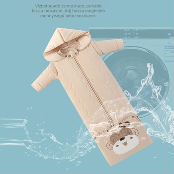 Gyerekeknek készült alvózsák ujj-stílusú takaróval, vastag külső és bélés 95% feletti pamutból, töltet poliészter-pamut, csíkos mintázat, téli–tavaszi–ősz, nedvesség-elvezetés, biztonsági osztály A, 3–8 éveseknek