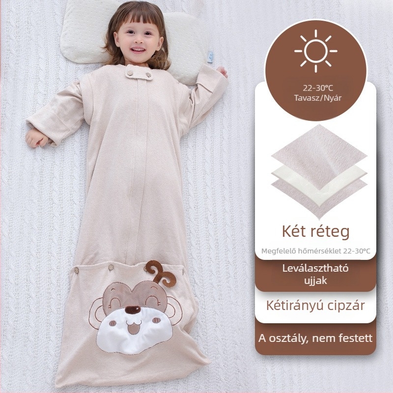 Gyerekeknek készült alvózsák ujj-stílusú takaróval, vastag külső és bélés 95% feletti pamutból, töltet poliészter-pamut, csíkos mintázat, téli–tavaszi–ősz, nedvesség-elvezetés, biztonsági osztály A, 3–8 éveseknek