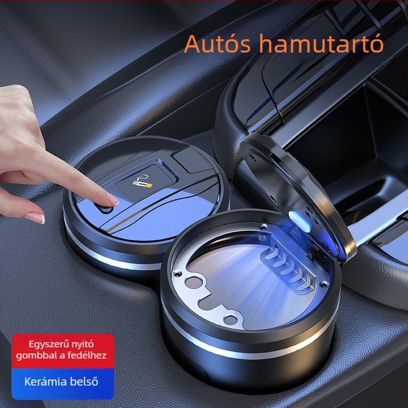 Autókerámia hamutál fedővel és LED világítással, modell 1507, 200 g