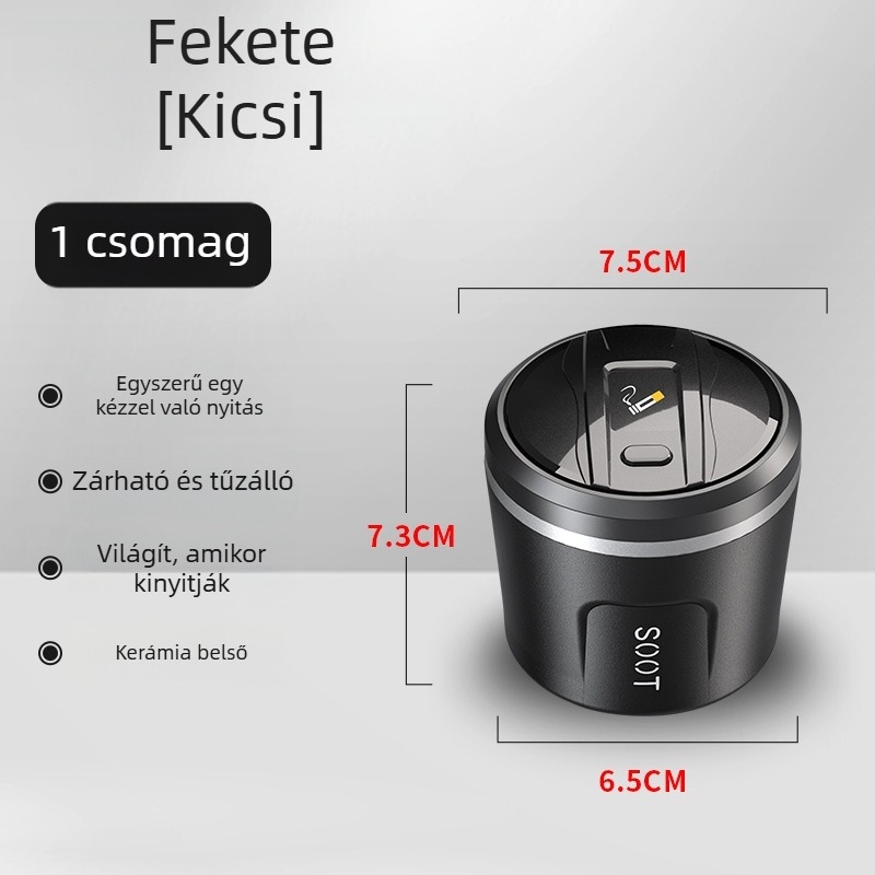 Autókerámia hamutál fedővel és LED világítással, modell 1507, 200 g