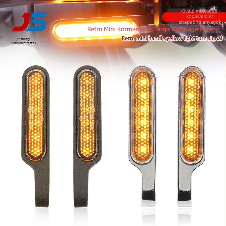 Motorkerékpár kormányra szerelt LED index lámpa – retro mini jelző, 10 LED, 12V, 3W, alumíniumötvözet + akril