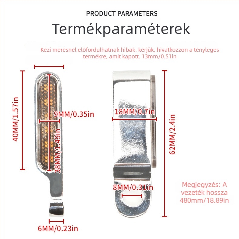 Motorkerékpár kormányra szerelt LED index lámpa – retro mini jelző, 10 LED, 12V, 3W, alumíniumötvözet + akril