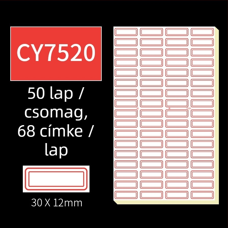 Kézzel írt öntapadós címkék, modell CY7520, oldalanként 68 címke, licencelhető magáncímke