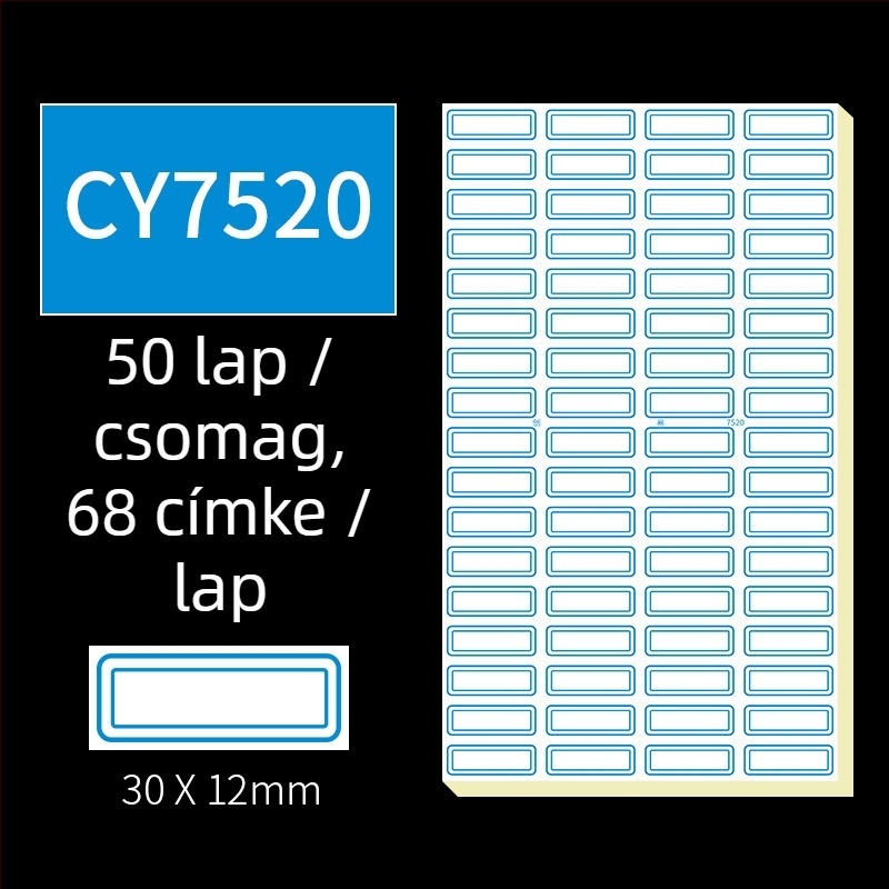 Kézzel írt öntapadós címkék, modell CY7520, oldalanként 68 címke, licencelhető magáncímke