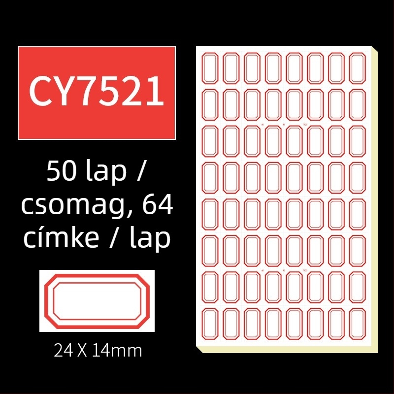 Kézzel írt öntapadós címkék, modell CY7520, oldalanként 68 címke, licencelhető magáncímke