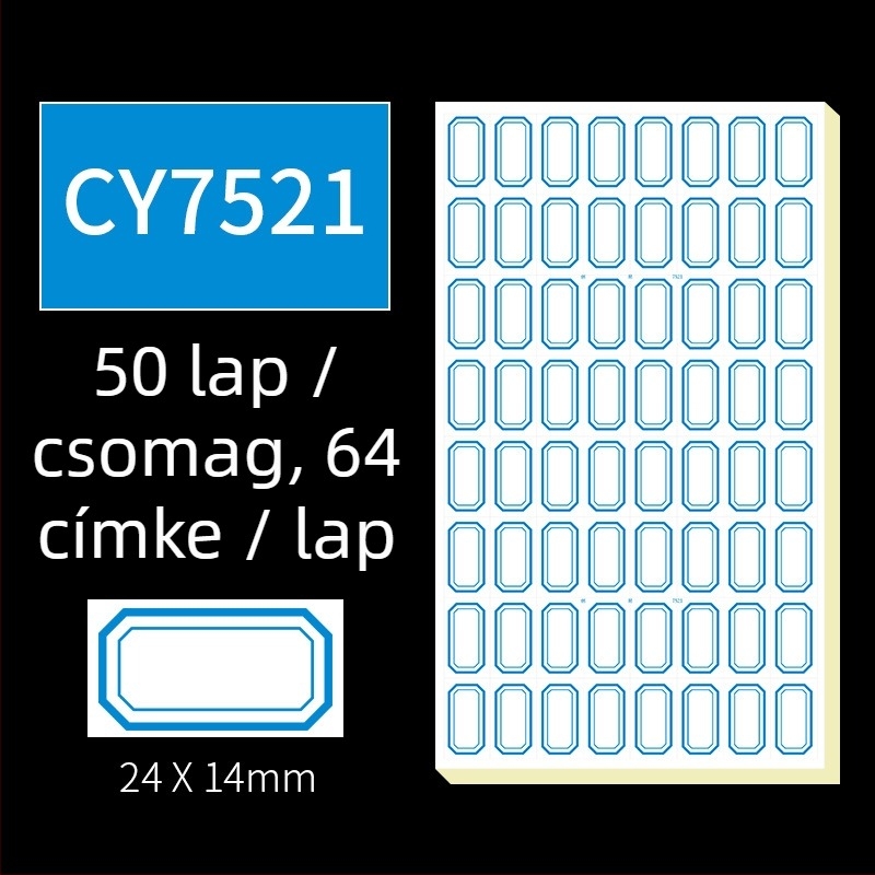 Kézzel írt öntapadós címkék, modell CY7520, oldalanként 68 címke, licencelhető magáncímke
