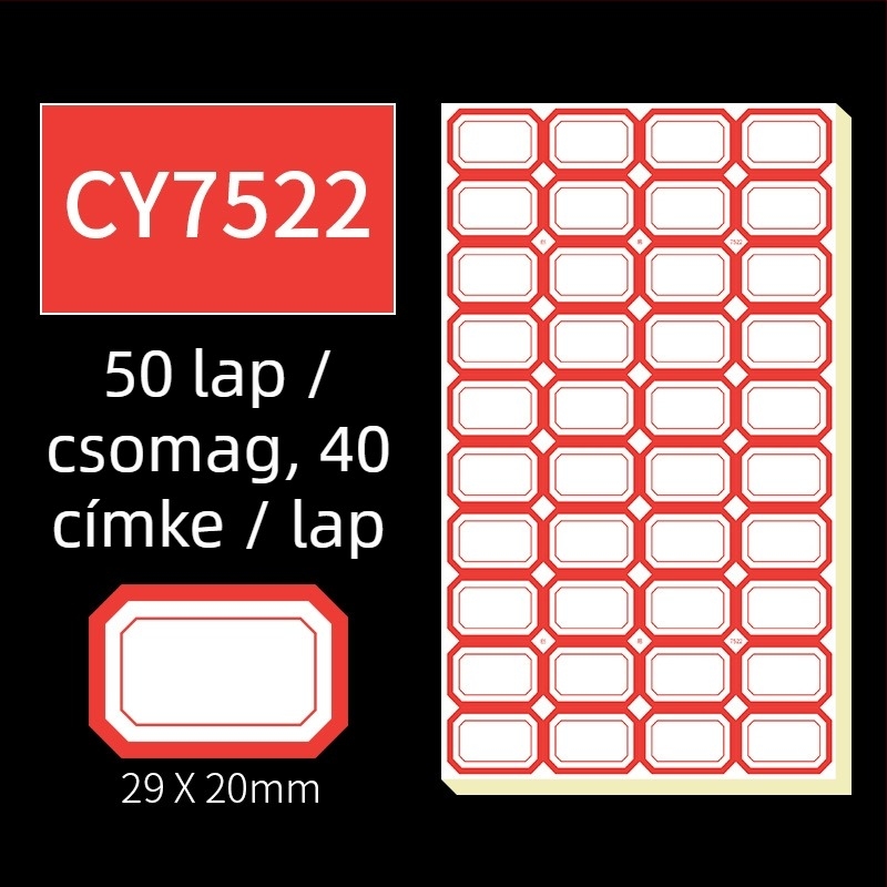 Kézzel írt öntapadós címkék, modell CY7520, oldalanként 68 címke, licencelhető magáncímke