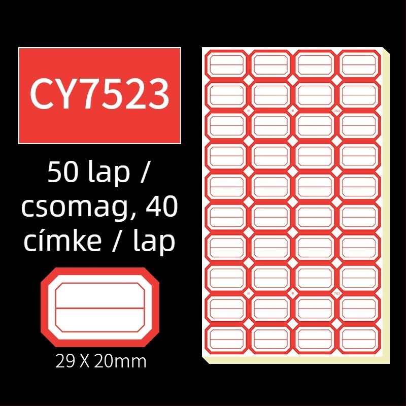 Kézzel írt öntapadós címkék, modell CY7520, oldalanként 68 címke, licencelhető magáncímke