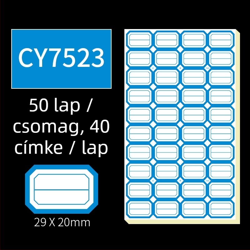 Kézzel írt öntapadós címkék, modell CY7520, oldalanként 68 címke, licencelhető magáncímke