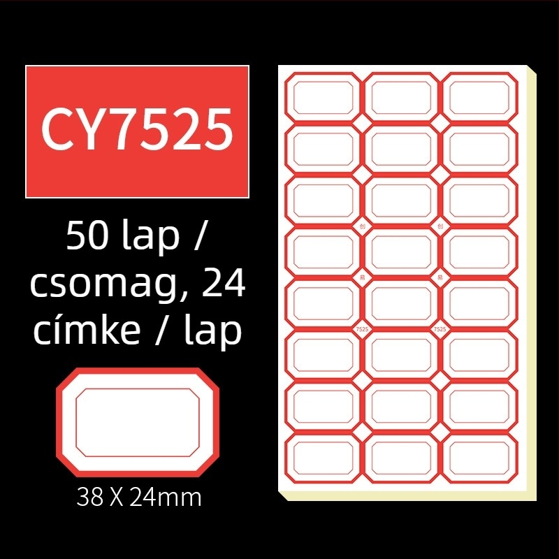 Kézzel írt öntapadós címkék, modell CY7520, oldalanként 68 címke, licencelhető magáncímke