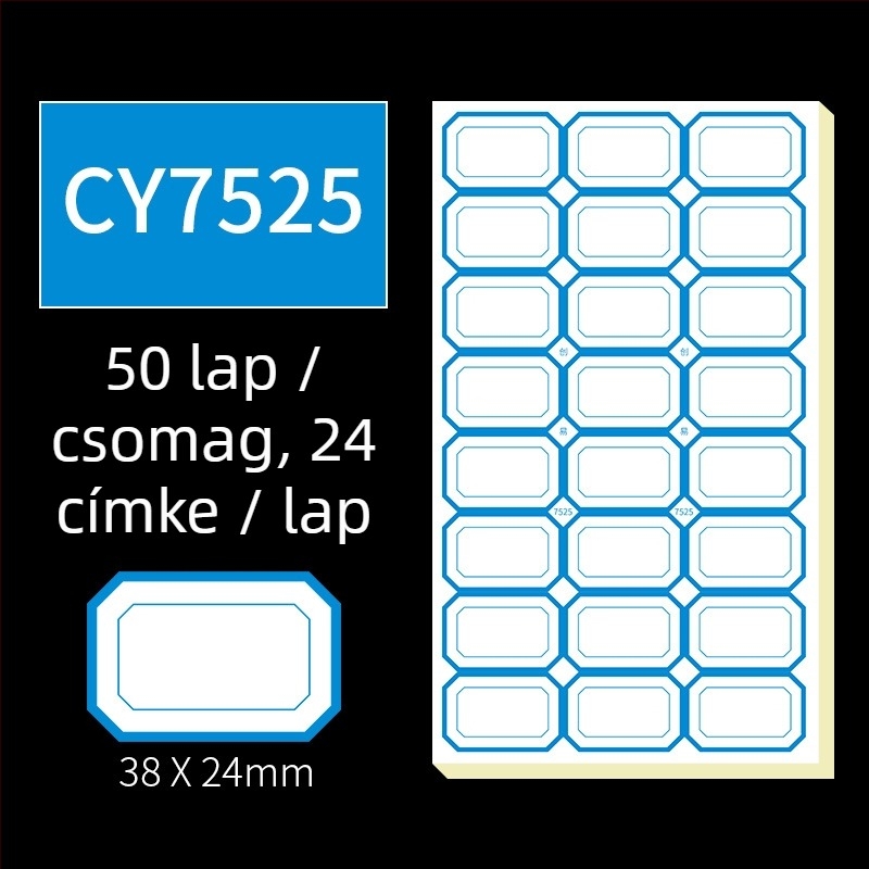 Kézzel írt öntapadós címkék, modell CY7520, oldalanként 68 címke, licencelhető magáncímke