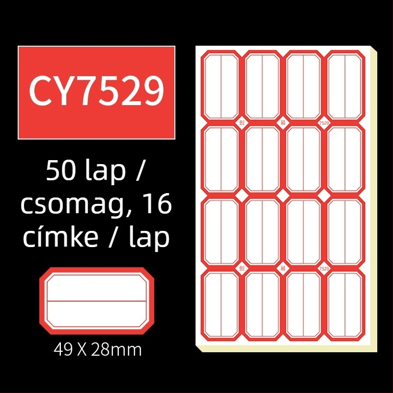 Kézzel írt öntapadós címkék, modell CY7520, oldalanként 68 címke, licencelhető magáncímke