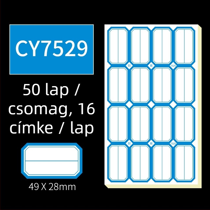 Kézzel írt öntapadós címkék, modell CY7520, oldalanként 68 címke, licencelhető magáncímke
