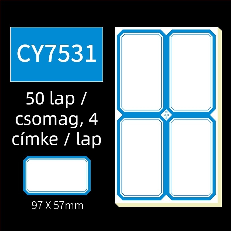 Kézzel írt öntapadós címkék, modell CY7520, oldalanként 68 címke, licencelhető magáncímke