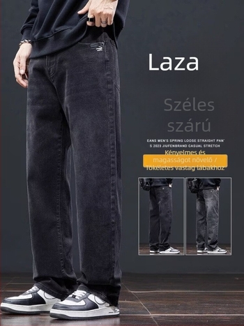 Férfi farmernadrág, pamut anyag, középső derék, egyenes szár, mikroelasztikus, cipzáras zárás