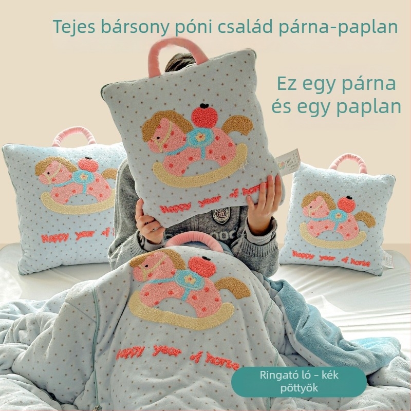 Tejfehér bársonyból készült vastag párna és takaró – kettős használat autóhoz