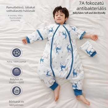 Pamutból készült baba alvózsák cipzárral és szétválasztott lábakkal, termosztatikusan szabályozható, őszi–téli vastag