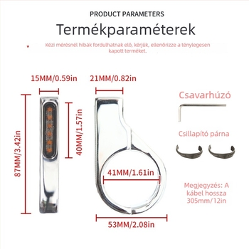 Csatolt LED indexlámpa 12V-os motorkerékpárokhoz, alumínium ötvözet ház, 3W LED