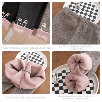 Lányoknak szóló leggings fleece béléssel, 90% poliészter, elasztikus derék, 3–8 éveseknek, ősz–tél