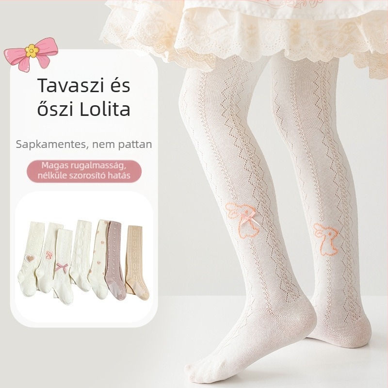 Gyerekeknek készült lányos harisnya: vékony jacquard hálós mintás, lélegző, hímzett, csont nélküli kivitel