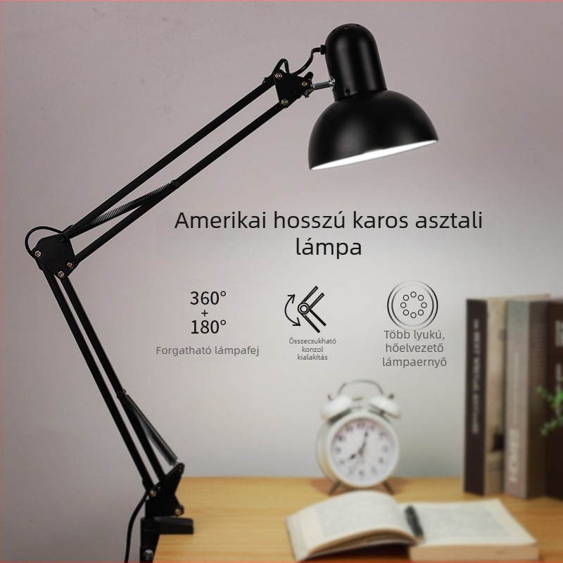 Hosszú karú csipeszes asztali lámpa – szemvédővel, gyerekek és diákok számára, munka- és tanulási megvilágítás, manikűr, tetoválás, hímzés és javítások