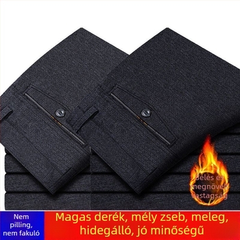 Férfi nadrág üzleti formális stílusban, egyenes szabású, len anyagú, mikroelasztikus