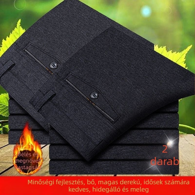 Férfi nadrág üzleti formális stílusban, egyenes szabású, len anyagú, mikroelasztikus