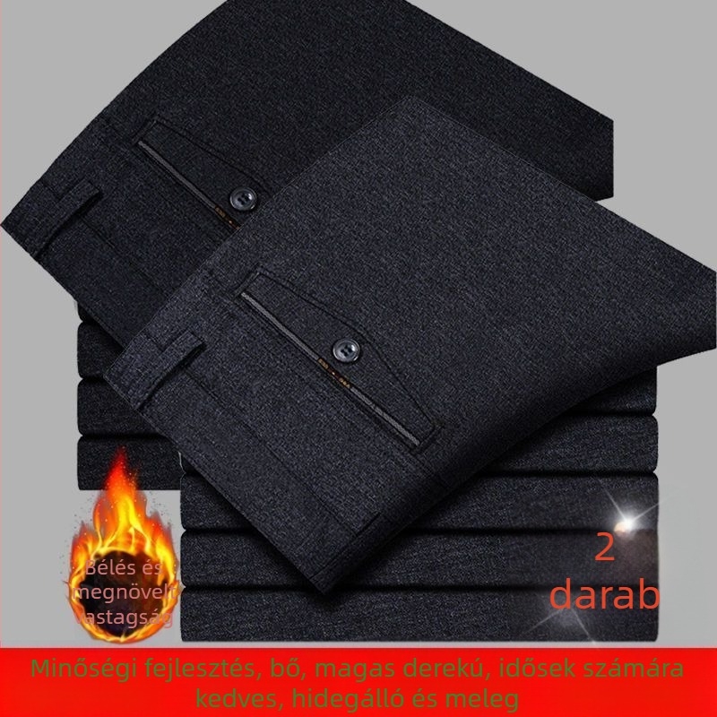 Férfi nadrág üzleti formális stílusban, egyenes szabású, len anyagú, mikroelasztikus