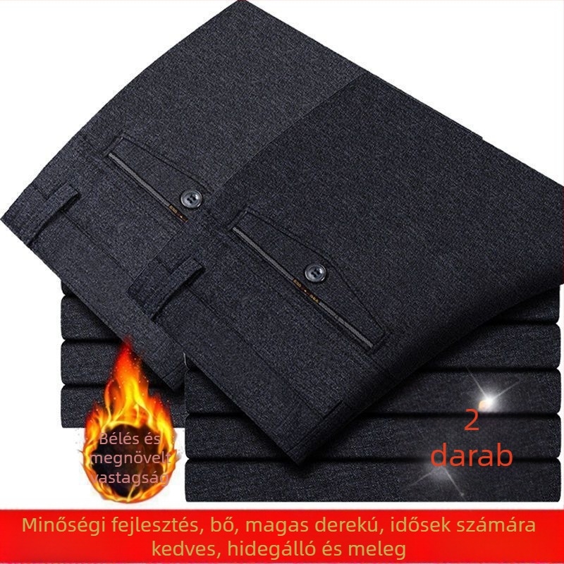 Férfi nadrág üzleti formális stílusban, egyenes szabású, len anyagú, mikroelasztikus