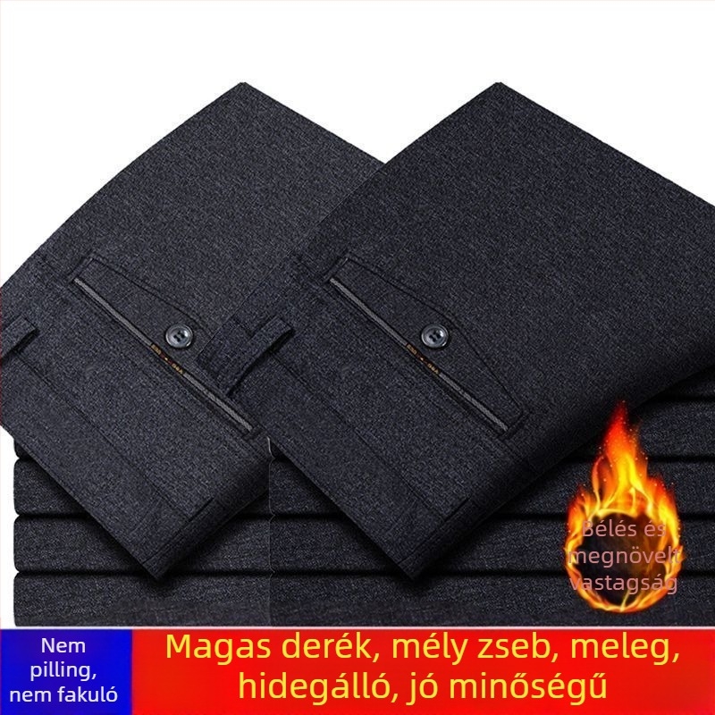 Férfi nadrág üzleti formális stílusban, egyenes szabású, len anyagú, mikroelasztikus