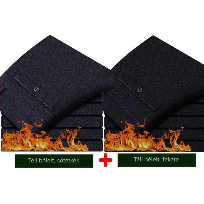 Férfi nadrág üzleti formális stílusban, egyenes szabású, len anyagú, mikroelasztikus