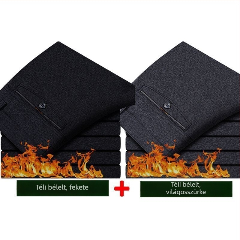 Férfi nadrág üzleti formális stílusban, egyenes szabású, len anyagú, mikroelasztikus