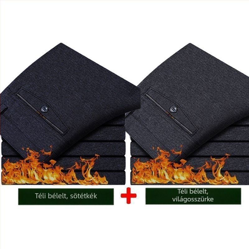 Férfi nadrág üzleti formális stílusban, egyenes szabású, len anyagú, mikroelasztikus