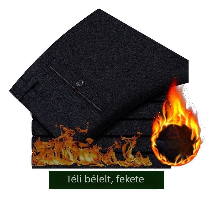 Férfi nadrág üzleti formális stílusban, egyenes szabású, len anyagú, mikroelasztikus